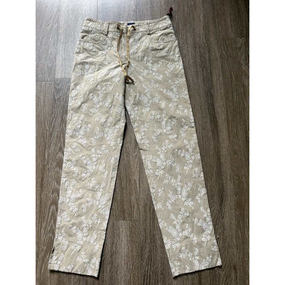Piazza Sempione positano VTG beige embroidered Floral Pants Womens IT 40 US 4